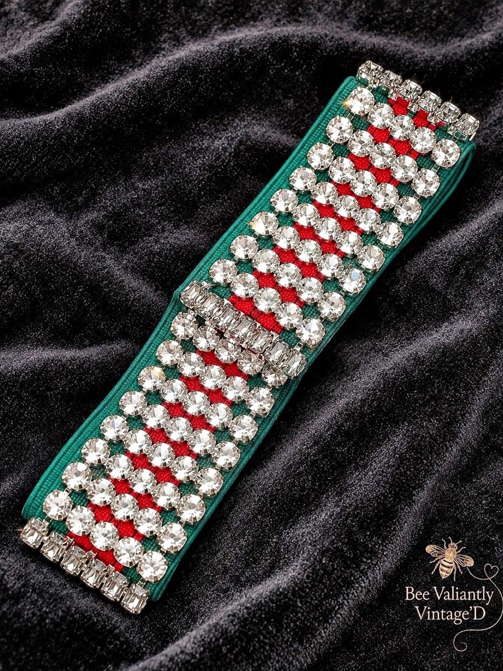 GG Inspired Crystal Rhinestone Headband Green Red Luxe Statement Accessory